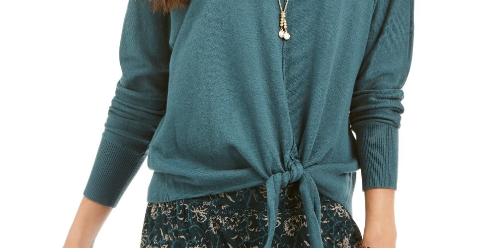Style & Co Women's Tie Front Sweater Green Size Large