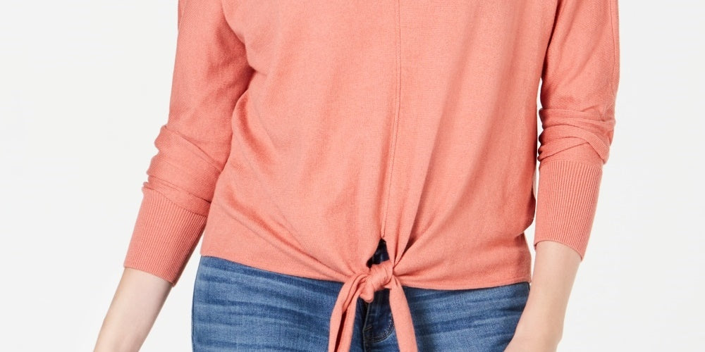 Style & Co Women's Tie Front Sweater Orange Size XX-Large