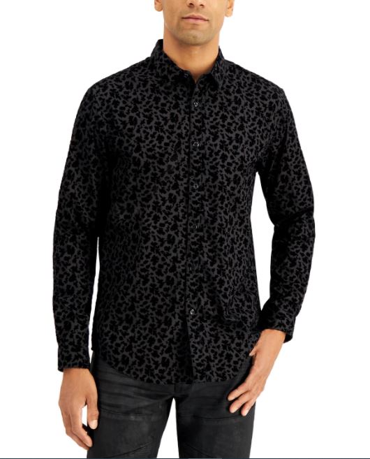 INC International Concepts Men's Flocked Floral Shirt Black Size XX-Large