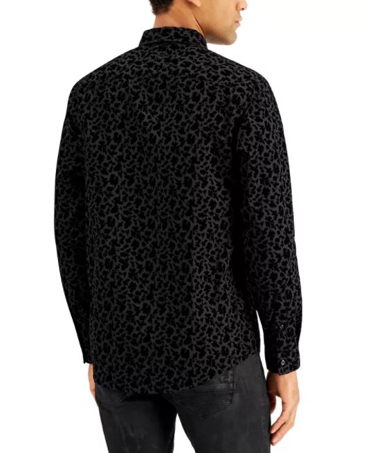 INC International Concepts Men's Flocked Floral Shirt Black Size XX-Large