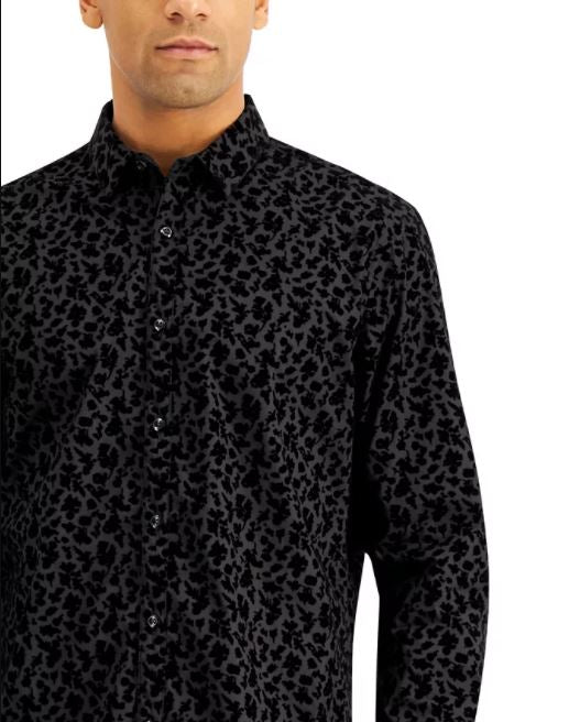 INC International Concepts Men's Flocked Floral Shirt Black Size XX-Large