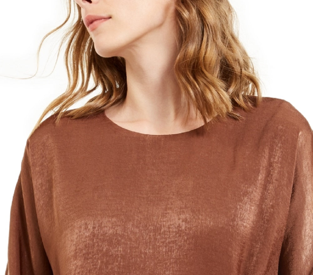 Alfani Women's Satin Dolman-Sleeve Bubble Top Brown Size X-Large