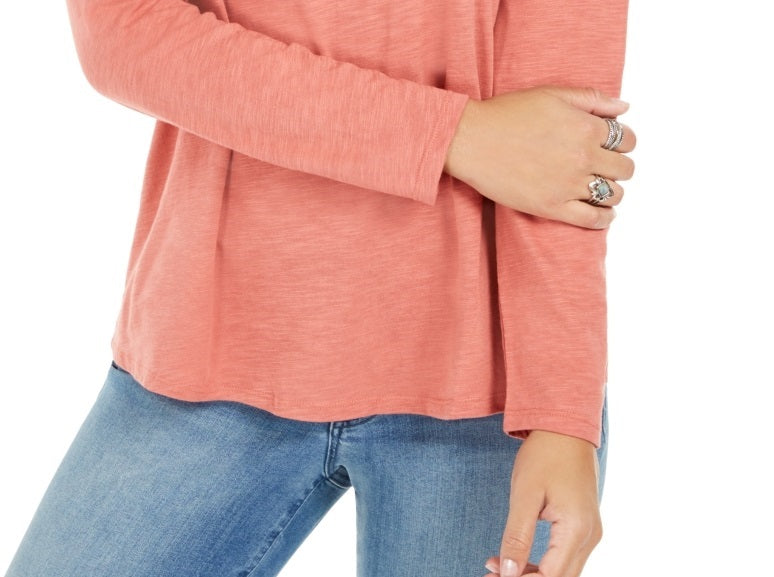 Style & Co Women's Long Sleeve Crewneck Top Orange Size X-Large
