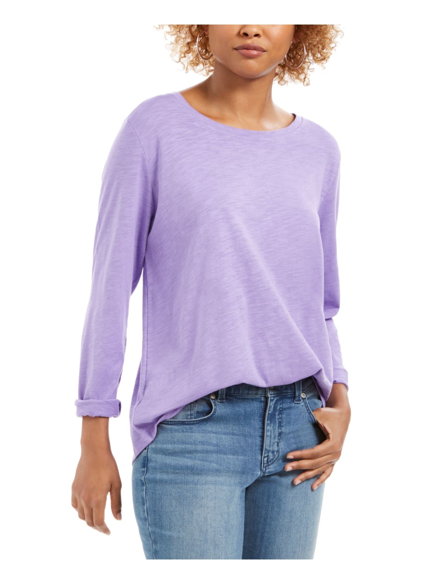 Style & Co Women's Long-Sleeve Crewneck Top Purple Size Large