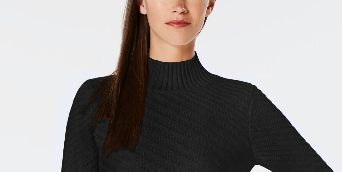 Charter Club Women's Patterned Mock Turtleneck Sweater Black Size Petite Medium