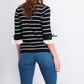 Maison Jules Women's Striped Bow Trim Sweater Black Size X-Large