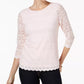 Charter Club Women's Lace 3/4 Sleeve Top Pink Size Petite Medium