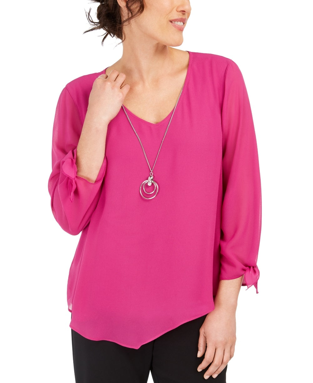 JM Collection Women's Asymmetrical Necklace Blouse Pink Size Small