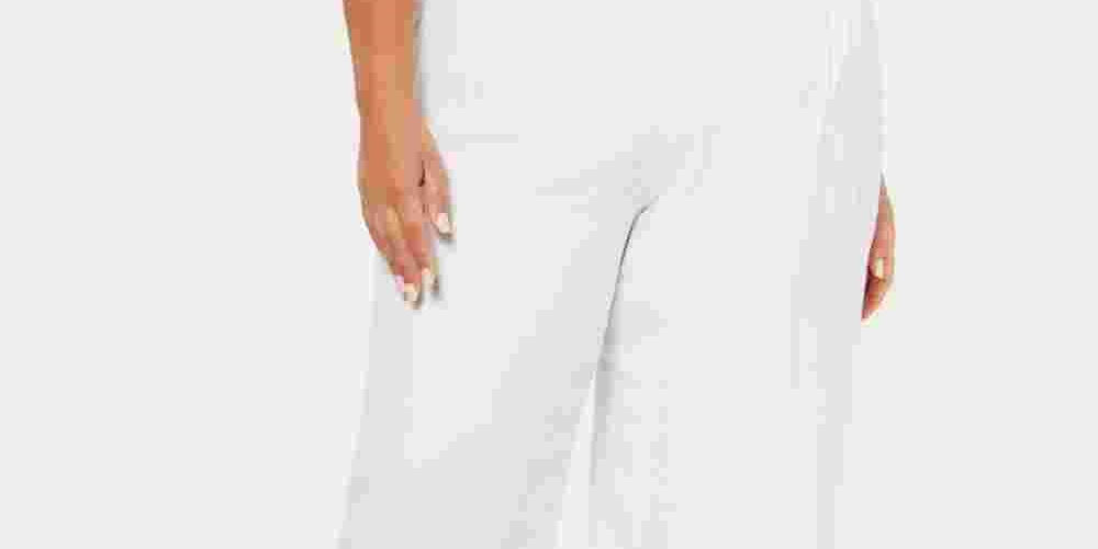 JM Collection Women's Lined Gauze Pull On Pants White Size 2X