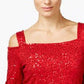INC International Concepts Women's Sequined Cold-Shoulder Top Dark Red Size X-Small