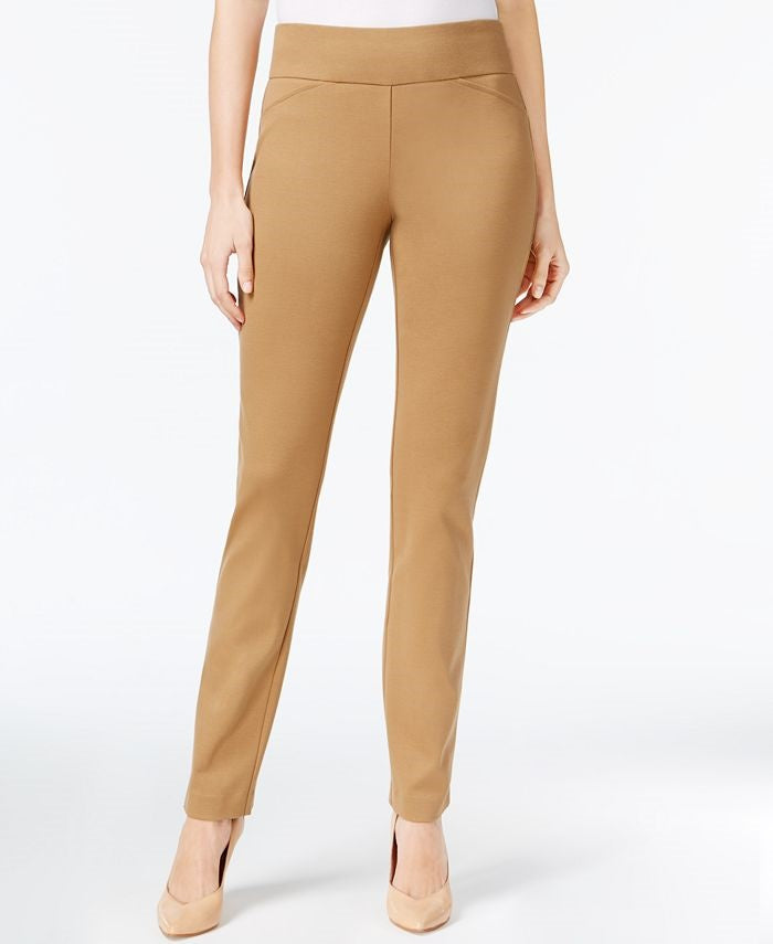 Charter Club Women's Cambridge Skinny Pull-On Tummy-Control Pants Brown Size 14
