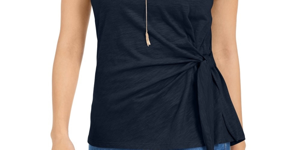 Style & Co Women's Side Tie Top Navy Size Small