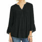 Charter Club Women's Double-Ruffle Textured Pintuck Top Black Size X-Small