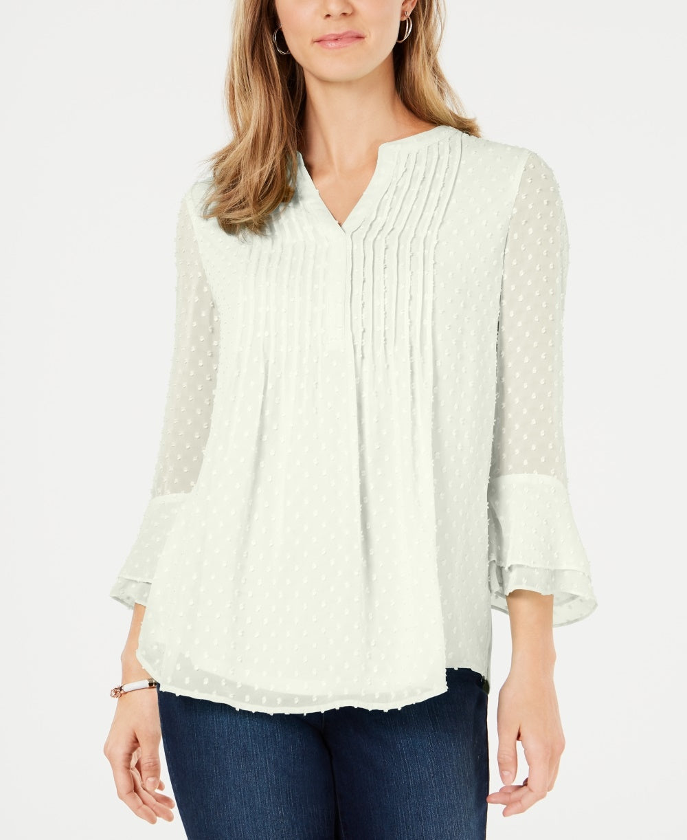 Charter Club Women's Double Ruffle Textured Pintuck Top White Size XX-Large