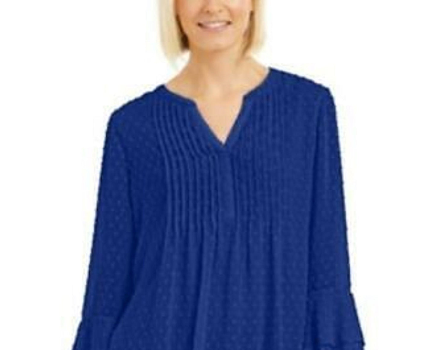 Charter Club Women's Petite Double-Ruffle Textured Pintuck Top Blue Size Petite