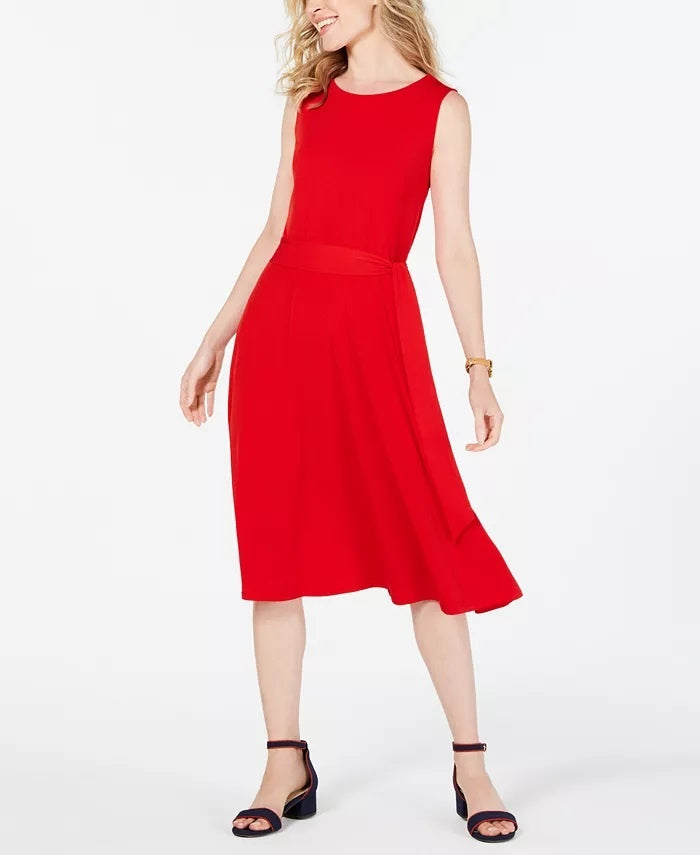 Charter Club Women's Tie Waist Midi Dress Red Size XX-Large