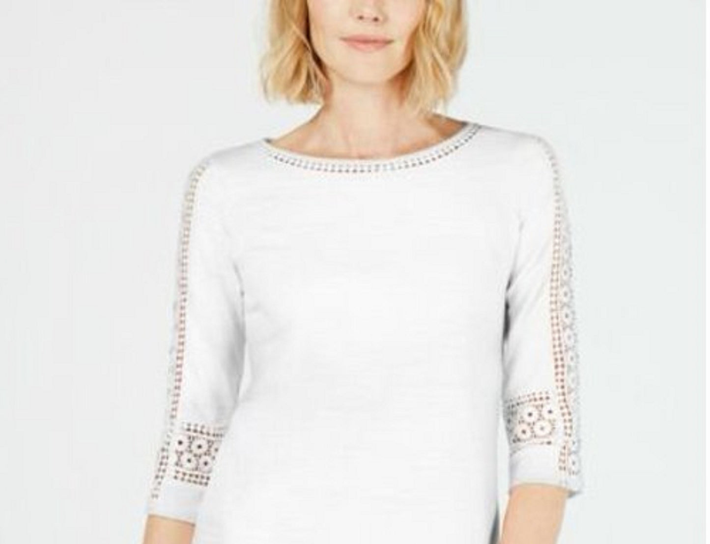 Charter Club Women's Crochet-Inset Top White Size Large