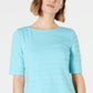 Charter Club Women's Cotton Texture Striped Elbow Sleeve Top Turq Aqua Size X-Small