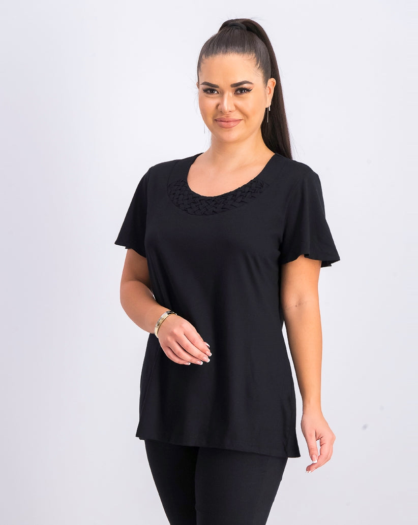 Karen Scott Women's Braided-Neck T-Shirt Black Size X-Small