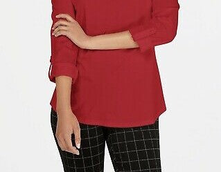 Charter Club Women's Supima Cotton Split-Neck Top Red Size Small