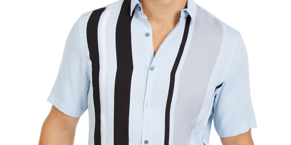 Alfani Men's Regular-Fit Bowler Stripe-Print Shirt  Blue Size Small