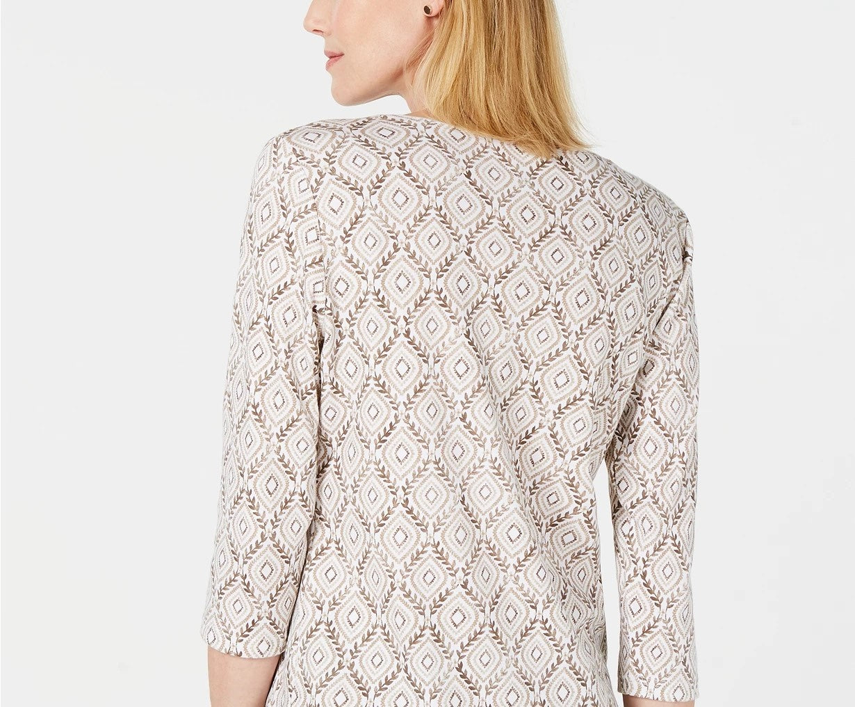 Karen Scott Women's Vine-Print 3/4-Sleeve Top Dark Beige Size Small