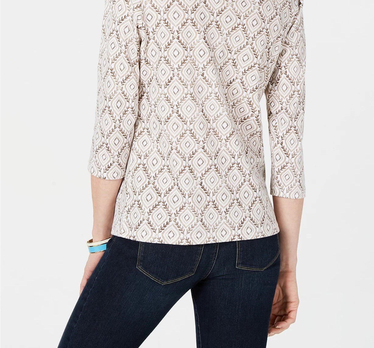 Karen Scott Women's Vine-Print 3/4-Sleeve Top Dark Beige Size Small