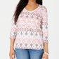 Karen Scott Women's Printed V Neck Top Orange Size Medium