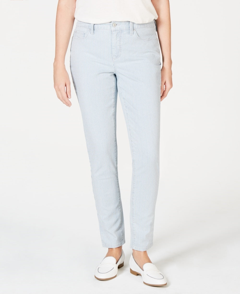 Charter Club Women's Striped Tummy-Control Skinny Ankle Jeans Blue Size 18