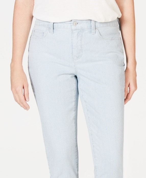 Charter Club Women's Striped Tummy-Control Skinny Ankle Jeans Blue Size 18