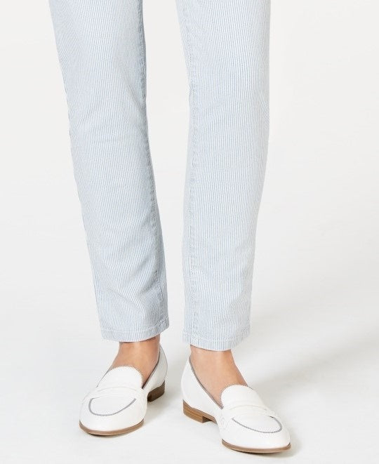 Charter Club Women's Striped Tummy-Control Skinny Ankle Jeans Blue Size 18