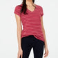 Maison Jules Women's Striped V-Neck Top Red Size X-Small