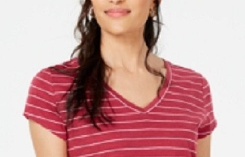 Maison Jules Women's Striped V-Neck Top Red Size X-Small