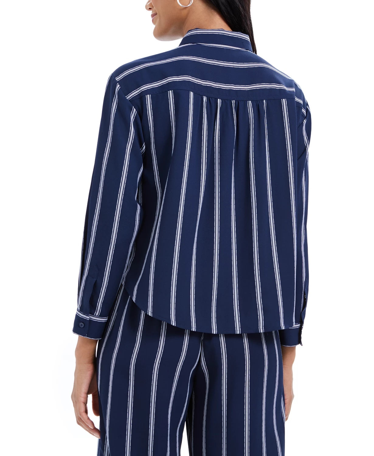 Charter Club Women's Striped Tie-Front Shirt Blue Size XX Large