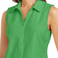 Charter Club Women's Cotton Pique Sleeveless Shirt Green Size 16