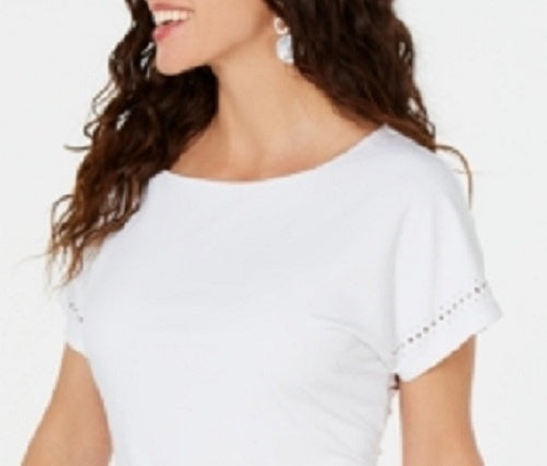 JM Collection Women's Embellished Ruched Side-Tie Top White Size Large