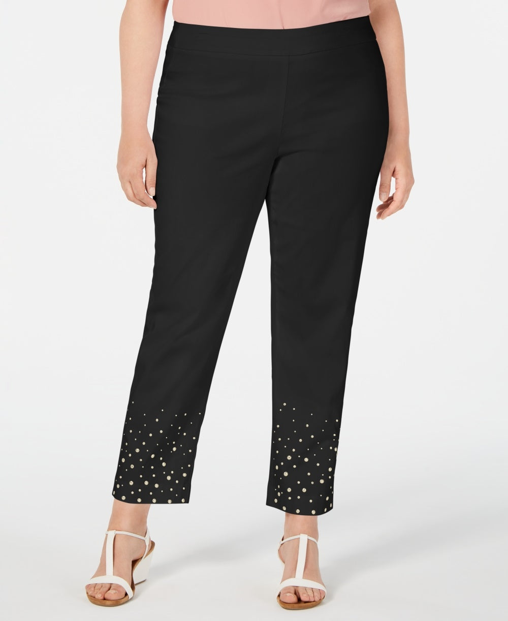 JM Collection Women's Plus Size Studded Ankle Pants Black Size Petite Small