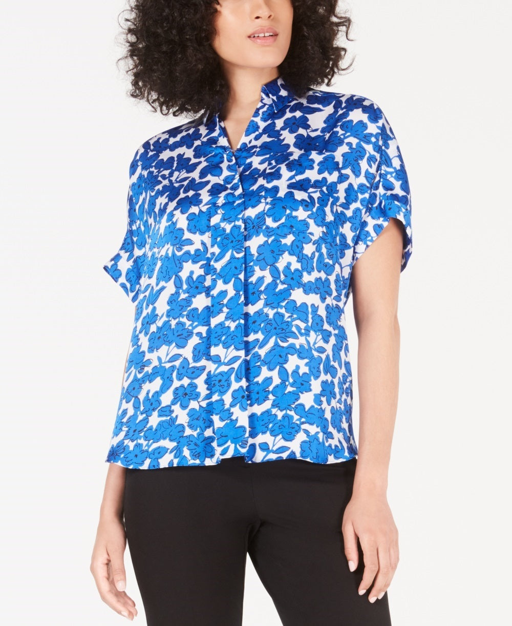 Alfani Women's Floral Print Blouse Navy Size X-Large
