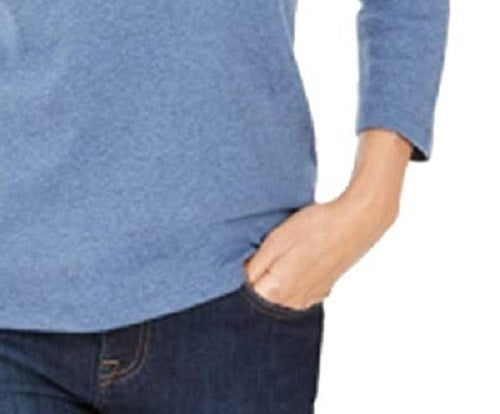 Karen Scott Women's Cotton V-Neck Button-Trim Top Blue Size Large