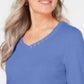 Karen Scott Women's Cotton V-Neck Button-Trim Top Blue Size Small