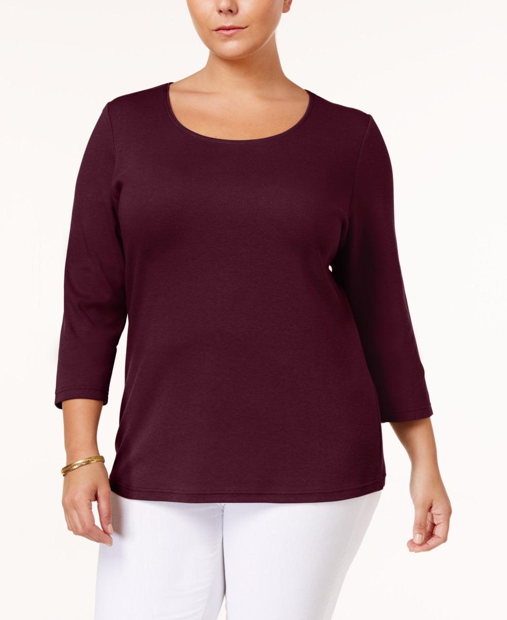 Karen Scott Women's Plus Cotton Scoop Neck Top Red Size 0X