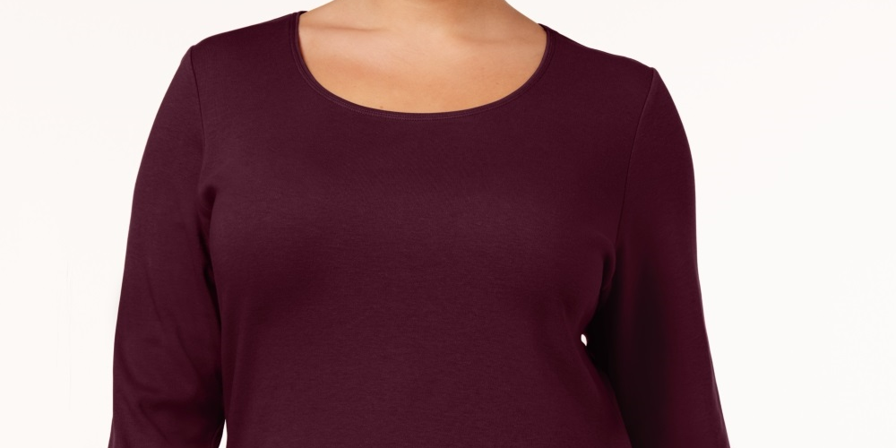 Karen Scott Women's Plus Cotton Scoop Neck Top Red Size 0X