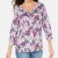 Karen Scott Women's Printed Henley Red Size Petite Small
