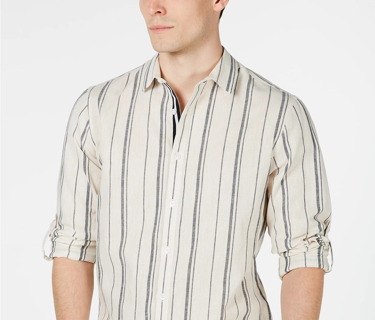 INC International Concepts Men's Francis Striped Button-Down Shirt  Beigekhaki Size Extra Small
