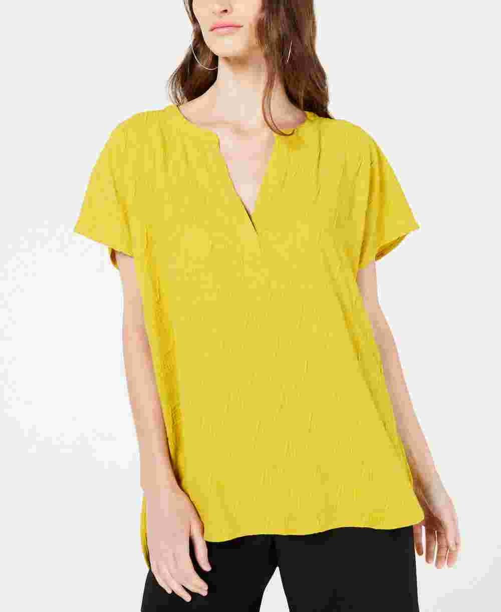 Alfani Women's Textured V Neck Top Gold Size Large