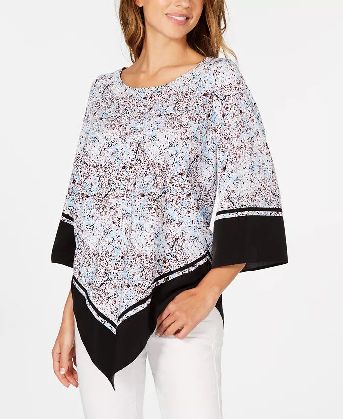 Alfani Women's Printed Poncho Blouse Navy Size Petite Medium