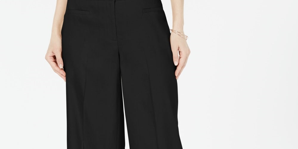 Alfani Women's Wide Leg Linen Pants Black Size 6 Petite
