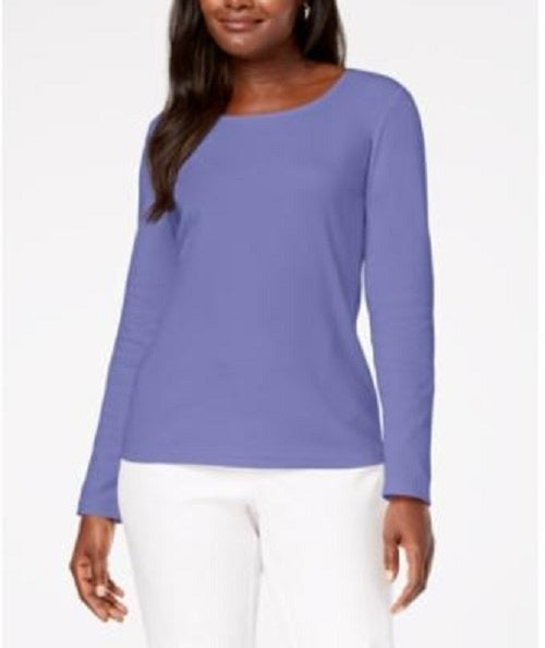Karen Scott Women's Cotton Scoop-Neck Top Purple Size Medium