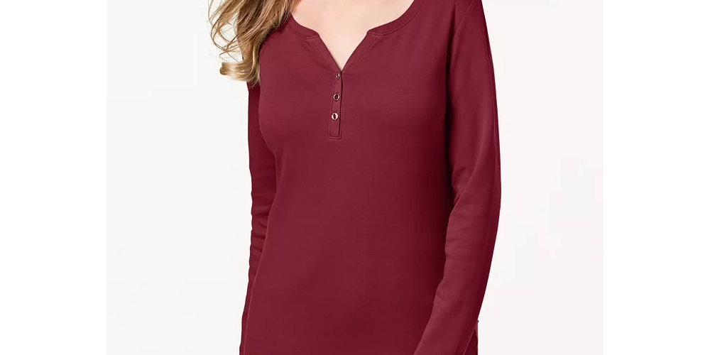 Karen Scott Women's Cotton Henley Top Dark Blue Size Extra Large