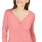 Karen Scott Women's Cotton Henley Top Dark Pink Size Large